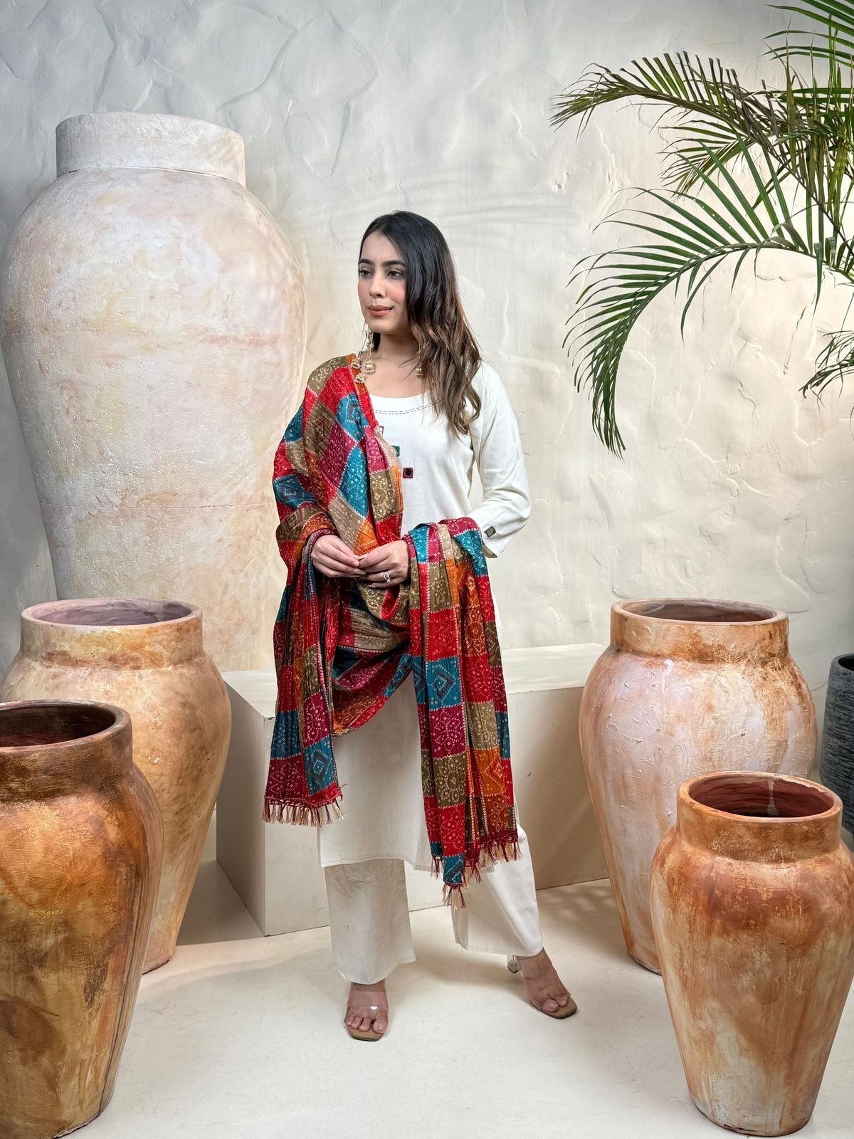 White Khadi Flex Cotton Embroidered Suit Set